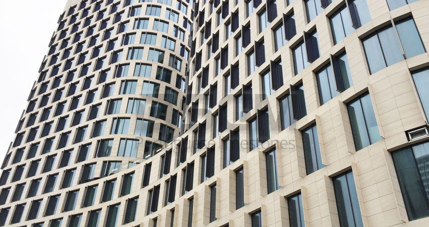 Quatuor building - Moca Cream limestone cladding