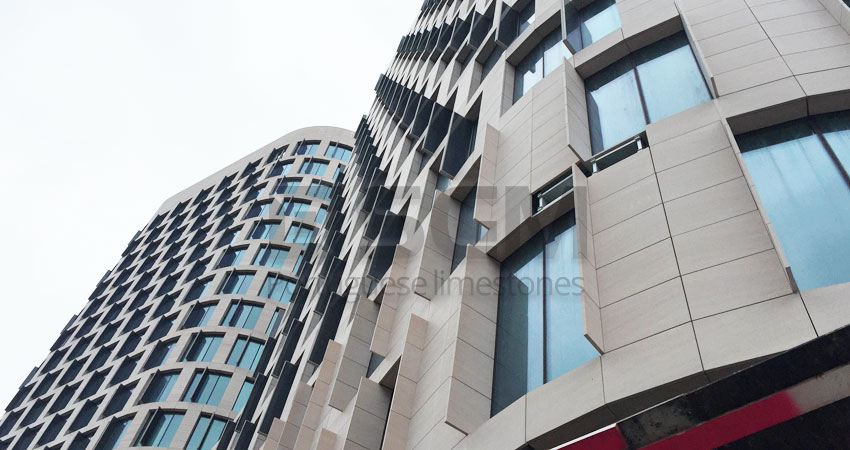 Quatuor building - Moca Cream limestone cladding
